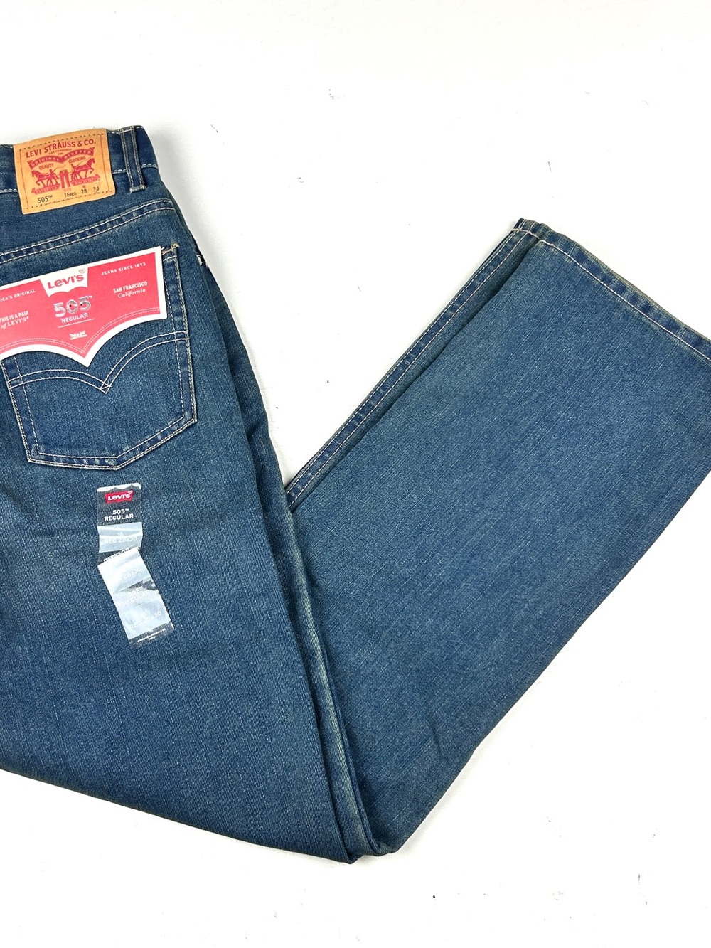 Levi's 505 Regular Jeans Boys 16 Dark Blue Straight Leg Denim 28x30 New NWT
